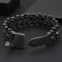 Retro Color Thick Skull Leather Rope Bracelet Titanium Men's Biker Bracelet