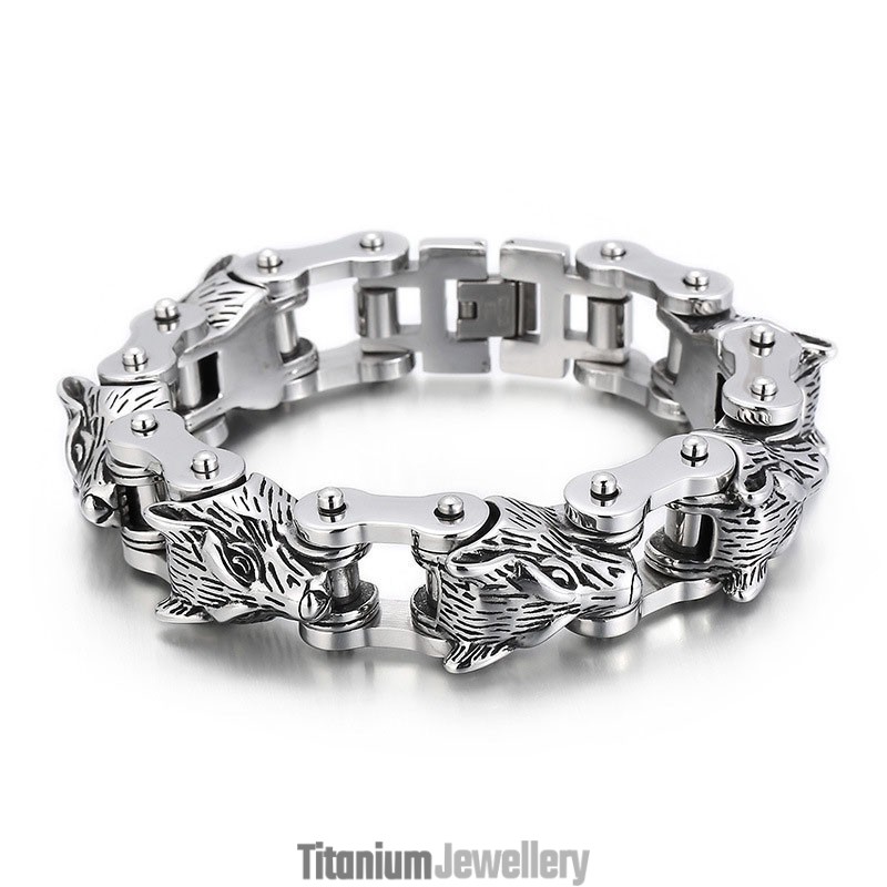 Animal Series Tide Hand Jewelry Fashion Rock Hip-Hop Street Wolf Head Biker Titanium Men's Bracelet