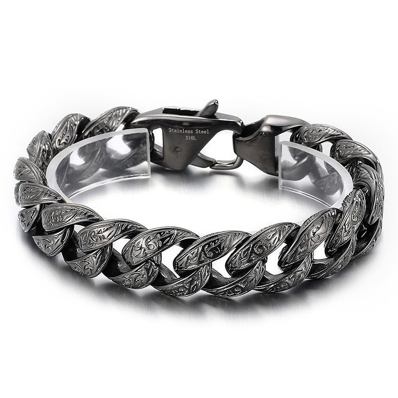 Vintage Cool Gunmetal Plated Pattern Titanium Bracelet For Men