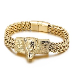 Hip Hop Wolf Head Double Row Keel Woven Chain Men's Titanium Bracelet