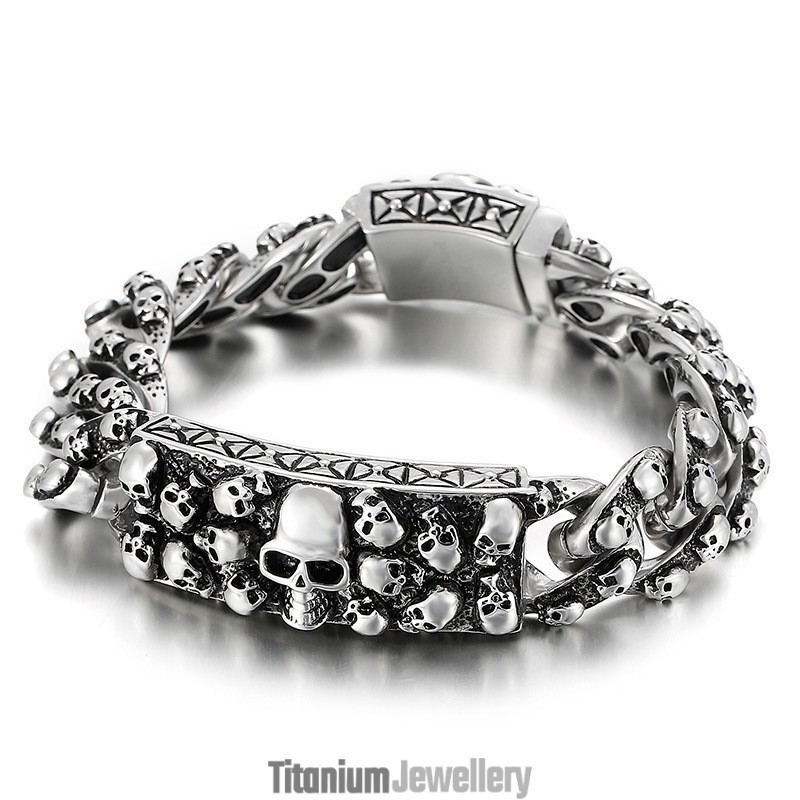 Vintage Cool Rock Skull Titanium Bracelet For Men
