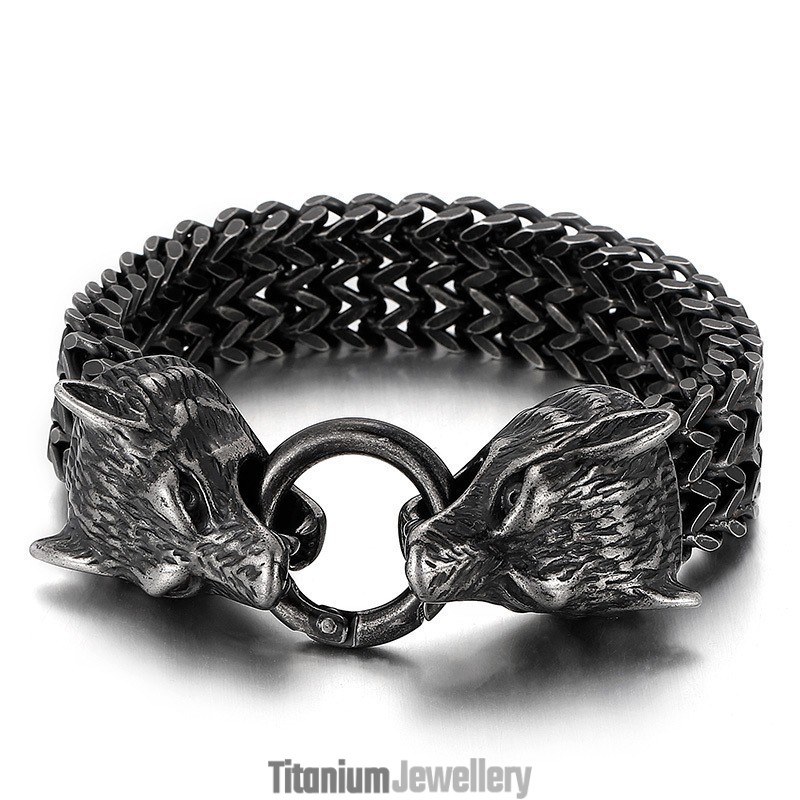 Chic Hipster Titanium Wolf Head Bracelet