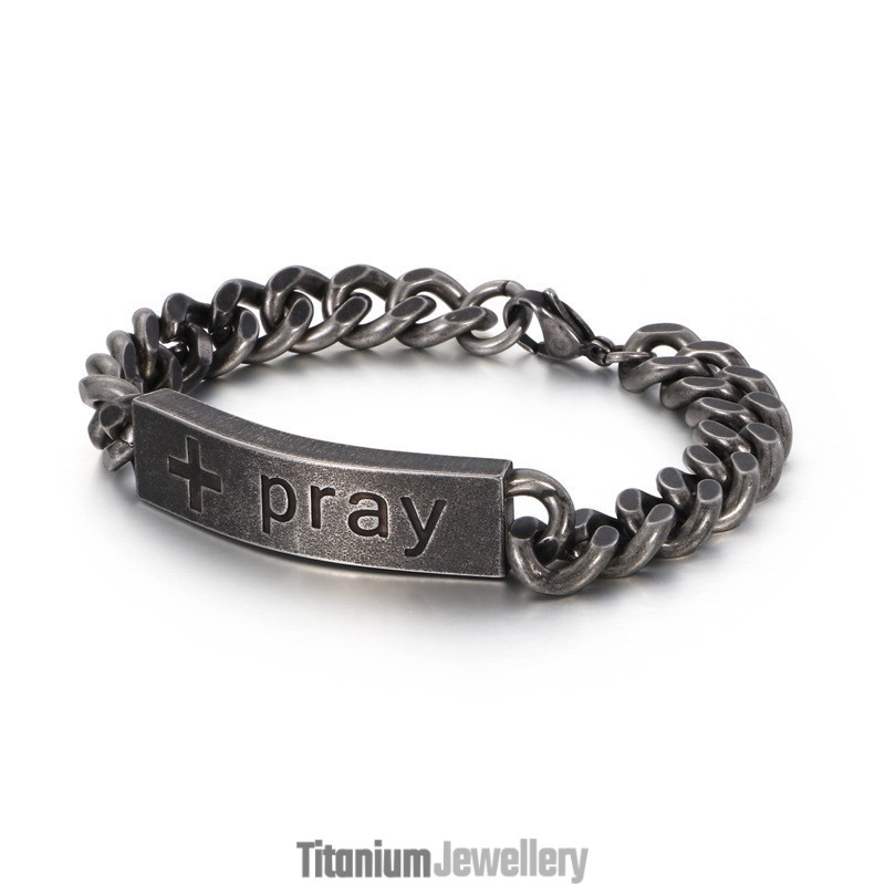Popular Vintage Jewelry Titanium Bent Sign Cross Prayer Bracelet For Men