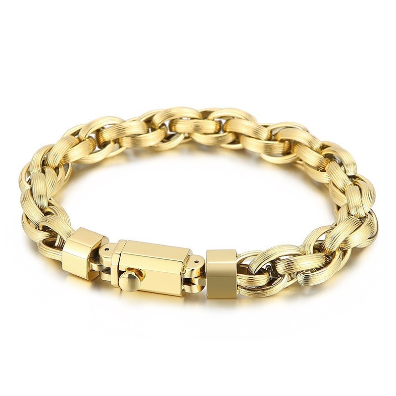 Fashion Vacuum Plating Press Button Double Ring O Chain Men's Bracelet