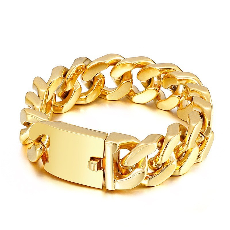 Gold Plated Fashion Men's Jewelry Hip-Hop Style Titanium Thick Insert Clasp Bracelet Gold Plated Fashion Men's Jewelry Hip-Hop Style Titanium Thick Insert Clasp Bracelet