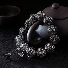 Men's Titanium Fashion Jewelry Six Words Of Truth Buddha Bead Bracelet Titanium Bracelet