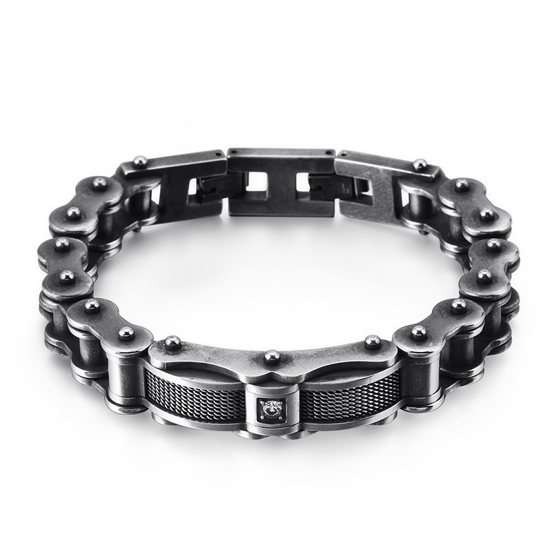Rock Biker Chain Titanium Men's Bracelet With Diamond