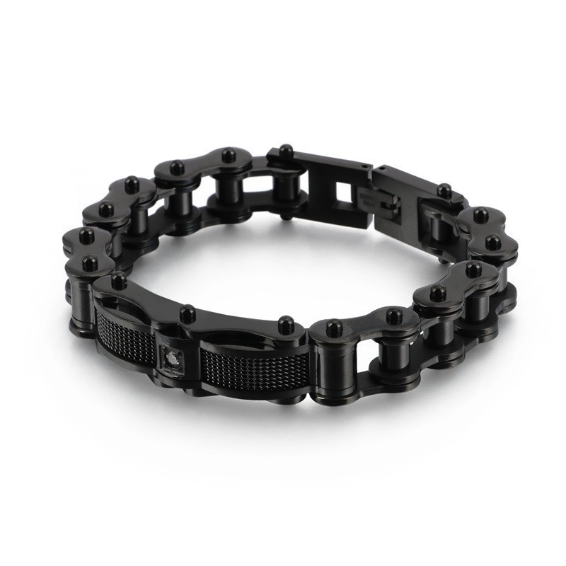 Rock Biker Chain Titanium Men's Bracelet With Diamond