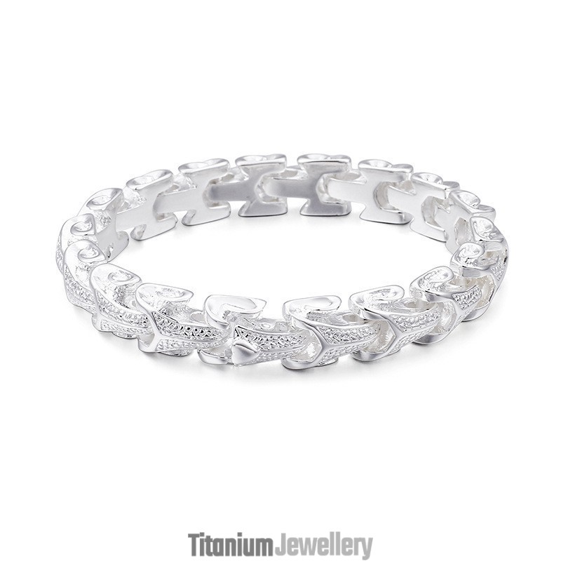 Titanium Fashion Jewelry Dragon Scales Cool Men's Bracelet Vintage Silver Plated Keel Bracelet
