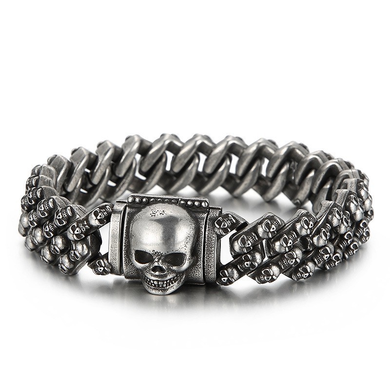 Vintage Electroplated Multi-Color Skull Titanium Bracelet For Men Vintage Electroplated Multi-Color Skull Titanium Bracelet For Men