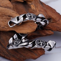 Vintage Chic Style Round Sign Cross Titanium Bracelet For Men