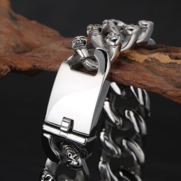 Fashion Double Row Skull Titanium Bracelet For Men
