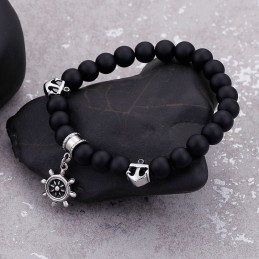 Vintage Anchor Sailor Rudder Titanium Men's Beaded Bracelet