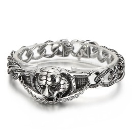 Vintage Exaggerated Pattern Tiger Head Bend Titanium Bracelet For Men