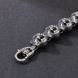 Cool Fashion Tiger Head Cross Flower Clasp Titanium Bracelet For Men