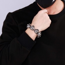 Cool Fashion Tiger Head Cross Flower Clasp Titanium Bracelet For Men