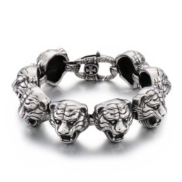 Cool Fashion Tiger Head Cross Flower Clasp Titanium Bracelet For Men