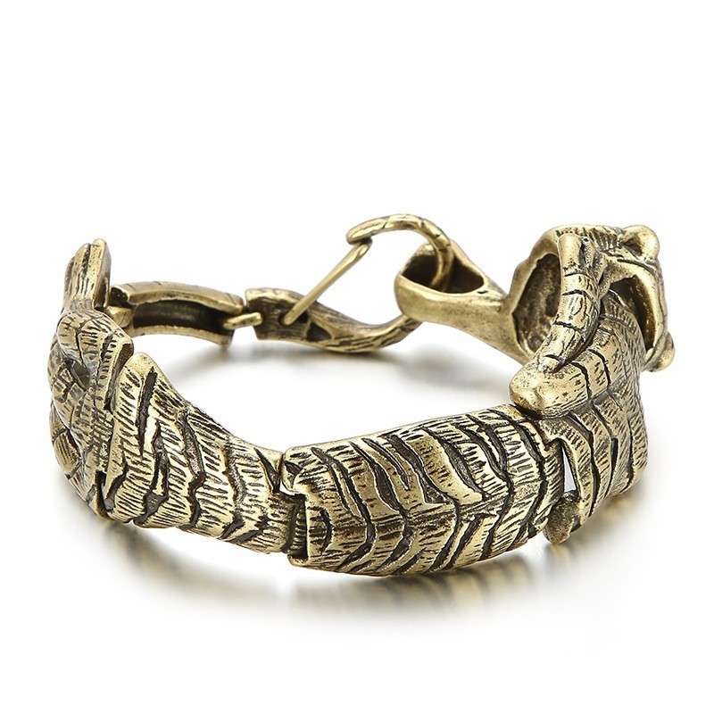 Vintage Cool Antique Gold Tiger Titanium Bracelet For Men Vintage Cool Antique Gold Tiger Titanium Bracelet For Men
