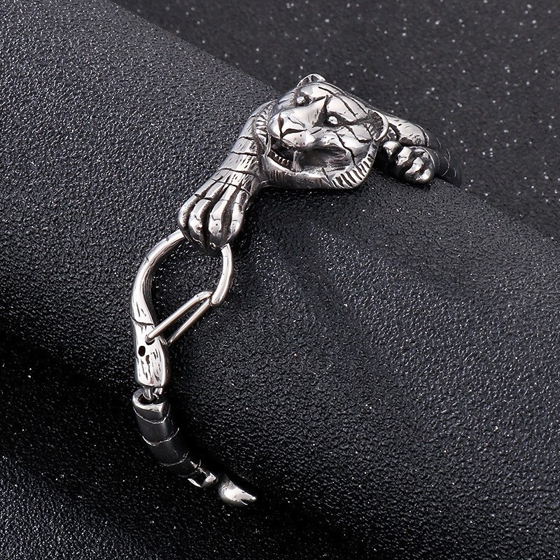Cool Antique Gold Tiger Titanium Bracelet For Men Cool Antique Gold Tiger Titanium Bracelet For Men