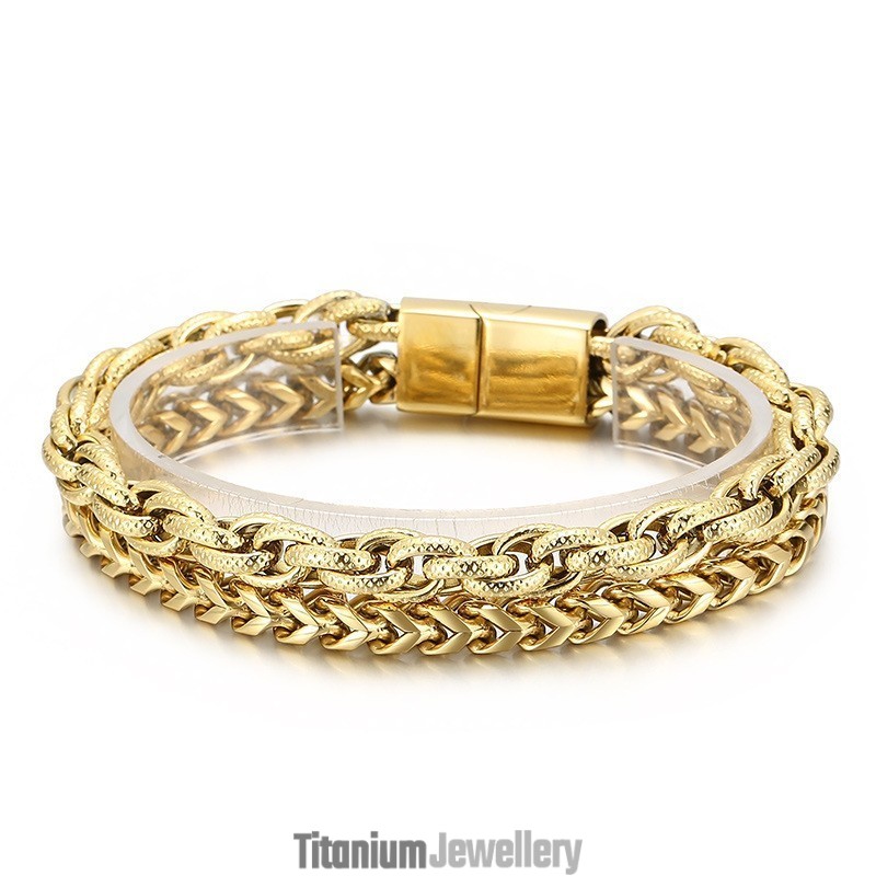 Fashion Vacuum Plating Double Layer Titanium Bracelet For Men