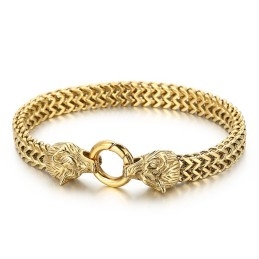 Cool Rock Hip-Hop Double Wolf Head Titanium Bracelet For Men