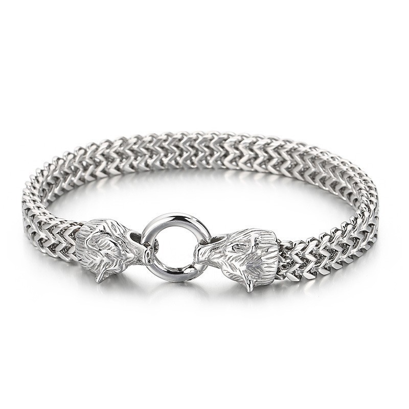Fashion Rock Hip-Hop Style Double Wolf Head Titanium Men's Bracelet Fashion Rock Hip-Hop Style Double Wolf Head Titanium Men's Bracelet