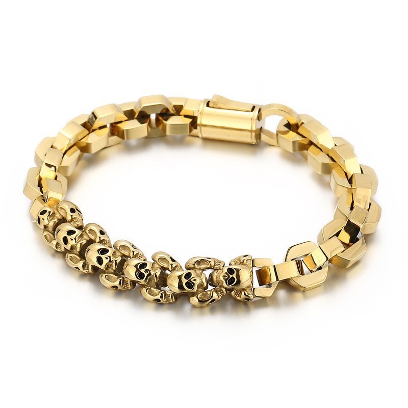 Stitched Skull Polygonal Titanium Bracelet For Men Stitched Skull Polygonal Titanium Bracelet For Men