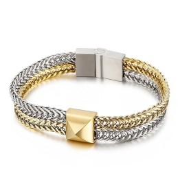 Hipster Hip-Hop Double Layer Color Blocking Keel Woven Chain Titanium Men's Bracelet