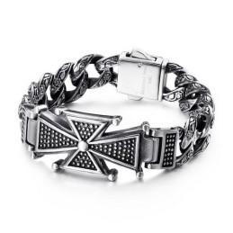 Cool Skull Cross With Zirconia Titanium Bracelet