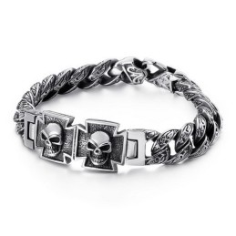 Cool Skull Cross With Zirconia Titanium Bracelet