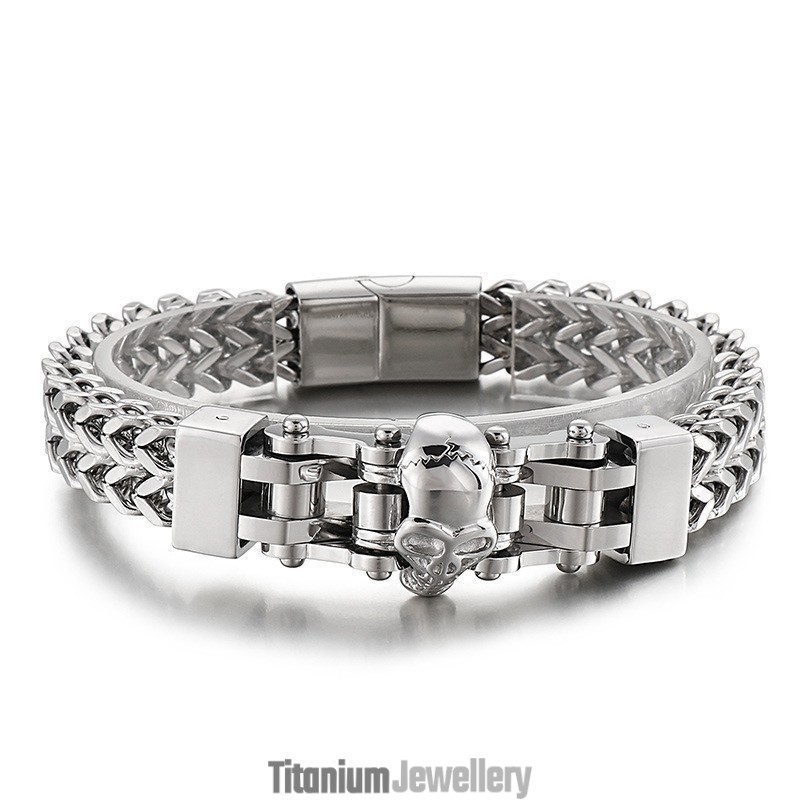 Cool Hip Hop Skull Men's Titanium Bracelet