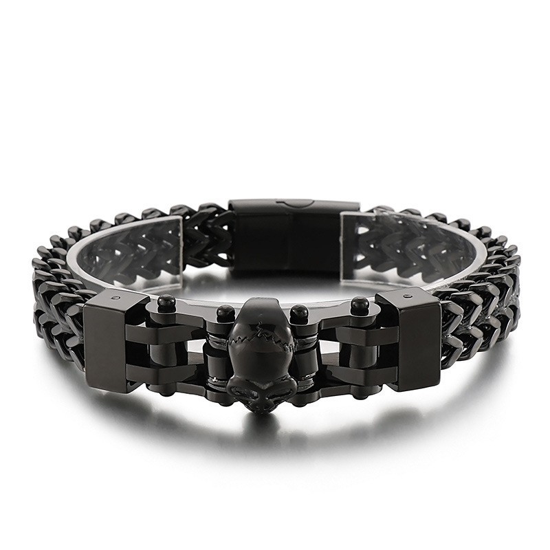 Cool Men's Hip Hop Skull Titanium Bracelet