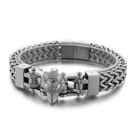 Cool Men's Titanium Bracelet With Wolves Head