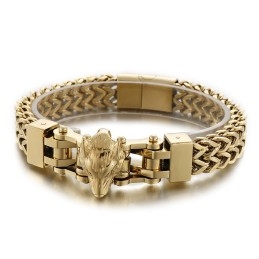 Cool Hip Hop Men's Titanium Bracelet With Wolf Head
