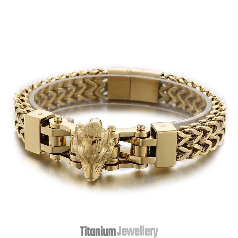 Cool Hip Hop Men's Titanium Bracelet With Wolf Head Cool Hip Hop Men's Titanium Bracelet With Wolf Head