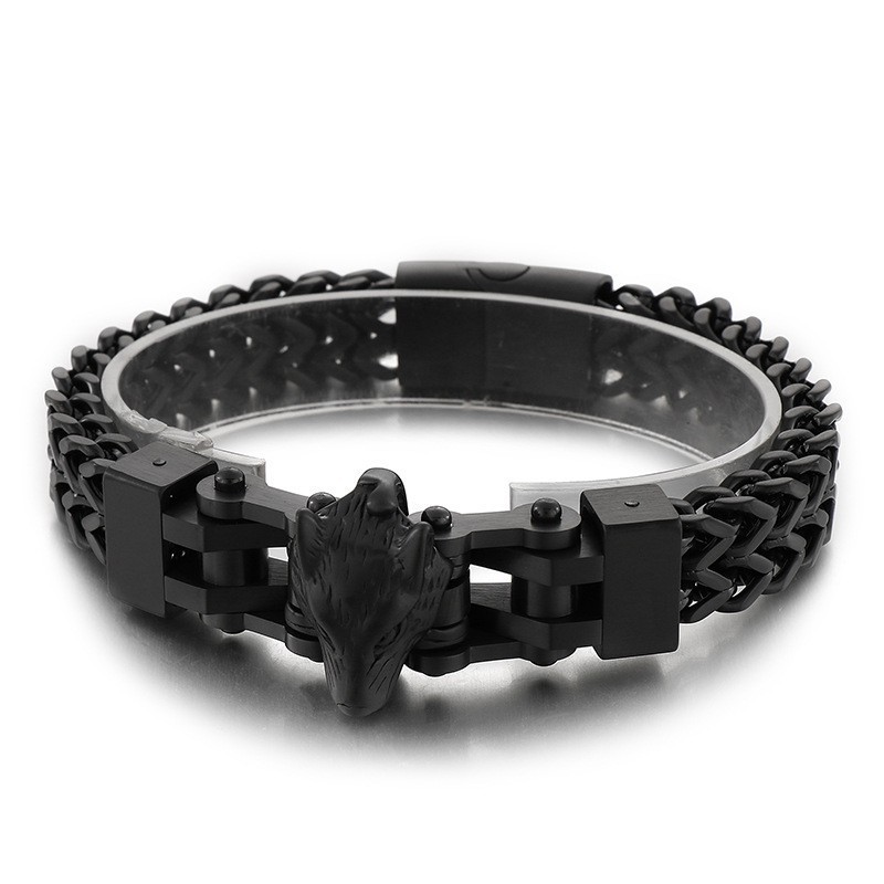 Fashion Cool Hip Hop Men's Titanium Bracelet With Wolf Head Plating Fashion Cool Hip Hop Men's Titanium Bracelet With Wolf Head Plating