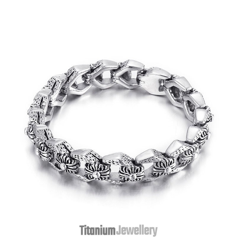 Retro Pop Cool Rock Hip Hop Style Flower Men's Titanium Bracelet Retro Pop Cool Rock Hip Hop Style Flower Men's Titanium Bracelet