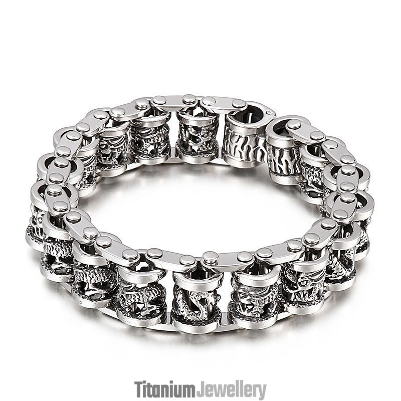 Retro Cool Dragon Bike Chain Men's Titanium Bracelet