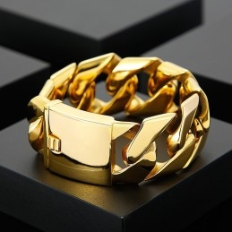 Fashion Gold 31Mm Wide Cool Titanium Hip Hop Bracelet