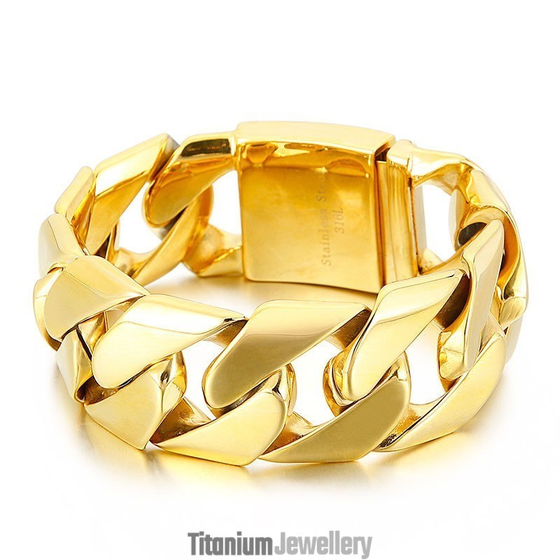 Fashion Gold 31Mm Wide Cool Titanium Hip Hop Bracelet Fashion Gold 31Mm Wide Cool Titanium Hip Hop Bracelet