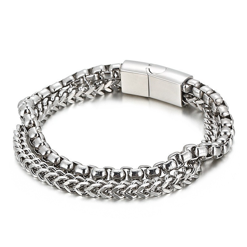 Square Double Layer Men's Titanium Bracelet