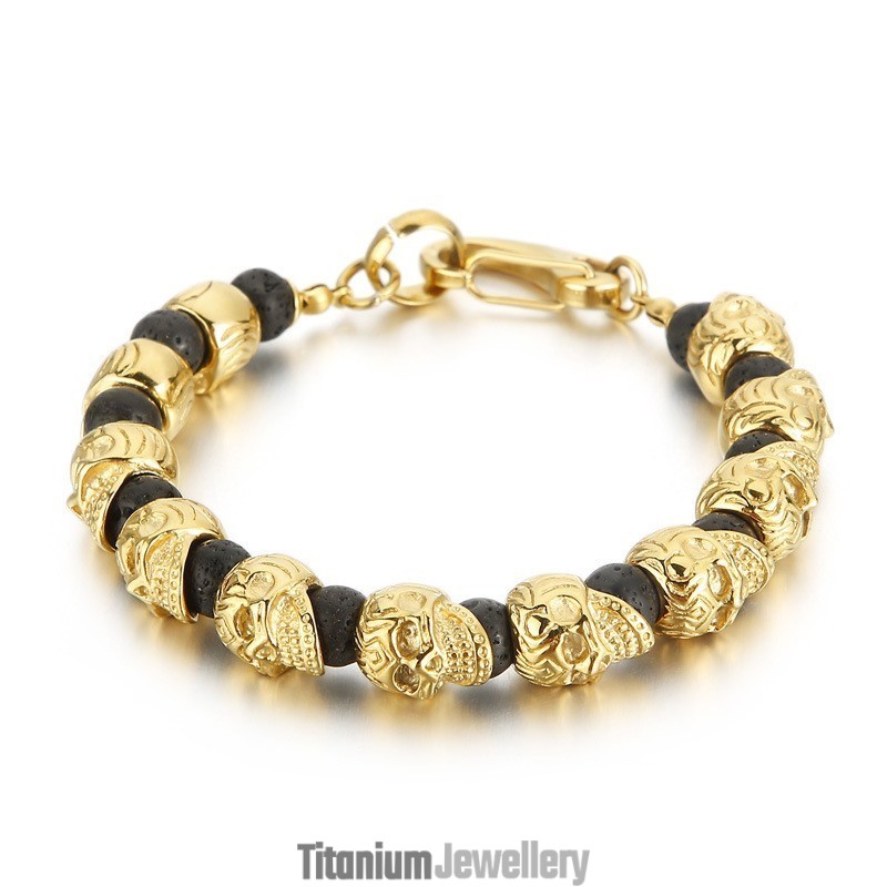 Titanium Skull Bracelet Men's Tiger Eye Volcanic Stone Bracelet Titanium Skull Bracelet Men's Tiger Eye Volcanic Stone Bracelet