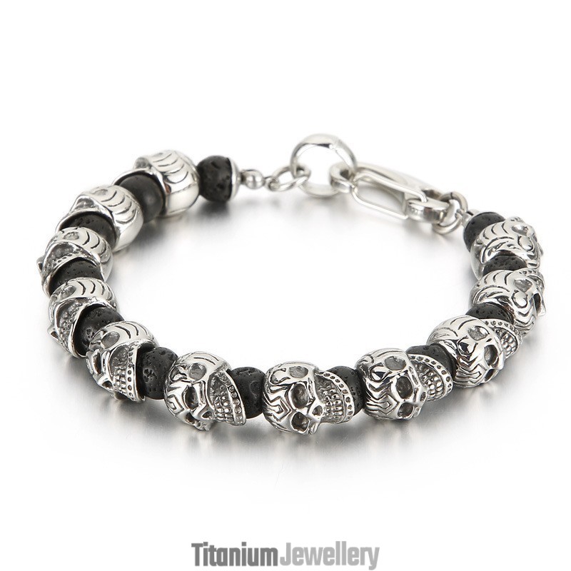 Titanium Skull Bracelet Tiger Eye Volcanic Stone Men's Bracelet Bracelet Titanium Skull Bracelet Tiger Eye Volcanic Stone Men's Bracelet Bracelet