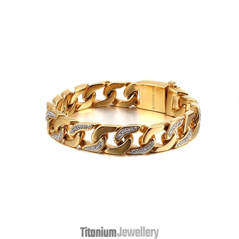 Exaggerated Men's Titanium Bracelet With Diamonds Hip-Hop Style