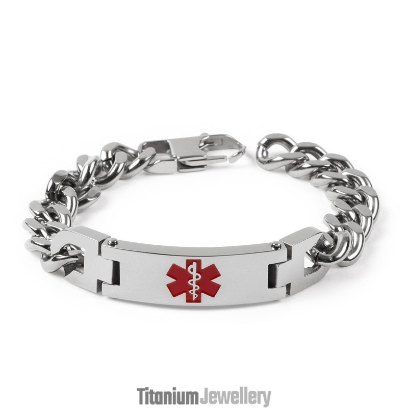 Version Of The Fashion Bend Brand Red Medical Logo Men's Bracelet Titanium Jewelry Version Of The Fashion Bend Brand Red Medical Logo Men's Bracelet Titanium Jewelry