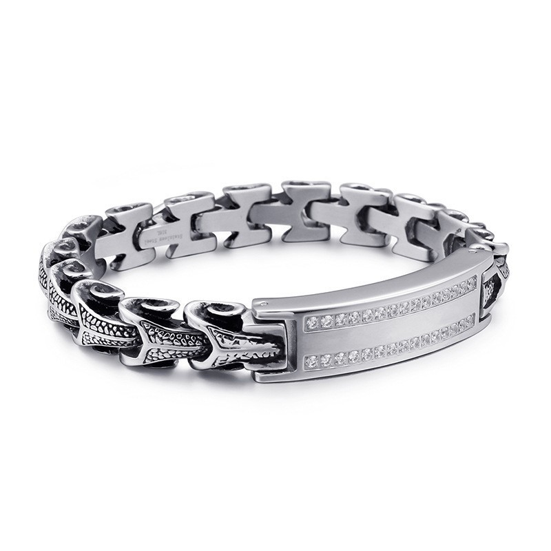 Men's Titanium Vintage Keel Micro-Set White Stone Bracelet Men's Titanium Vintage Keel Micro-Set White Stone Bracelet