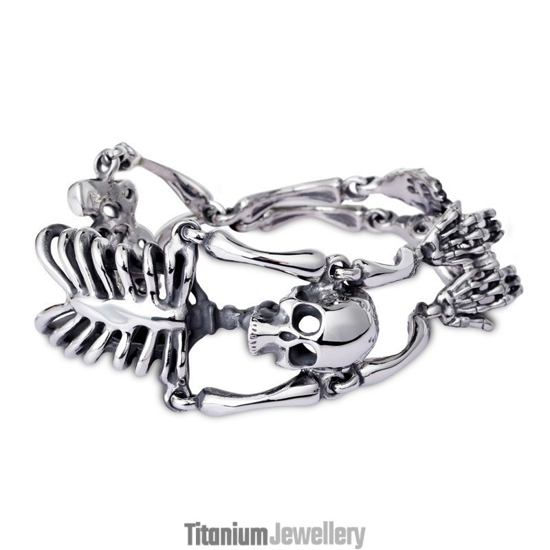 Vintage Exaggerated Skull And Bones Titanium Bracelet For Men Vintage Exaggerated Skull And Bones Titanium Bracelet For Men