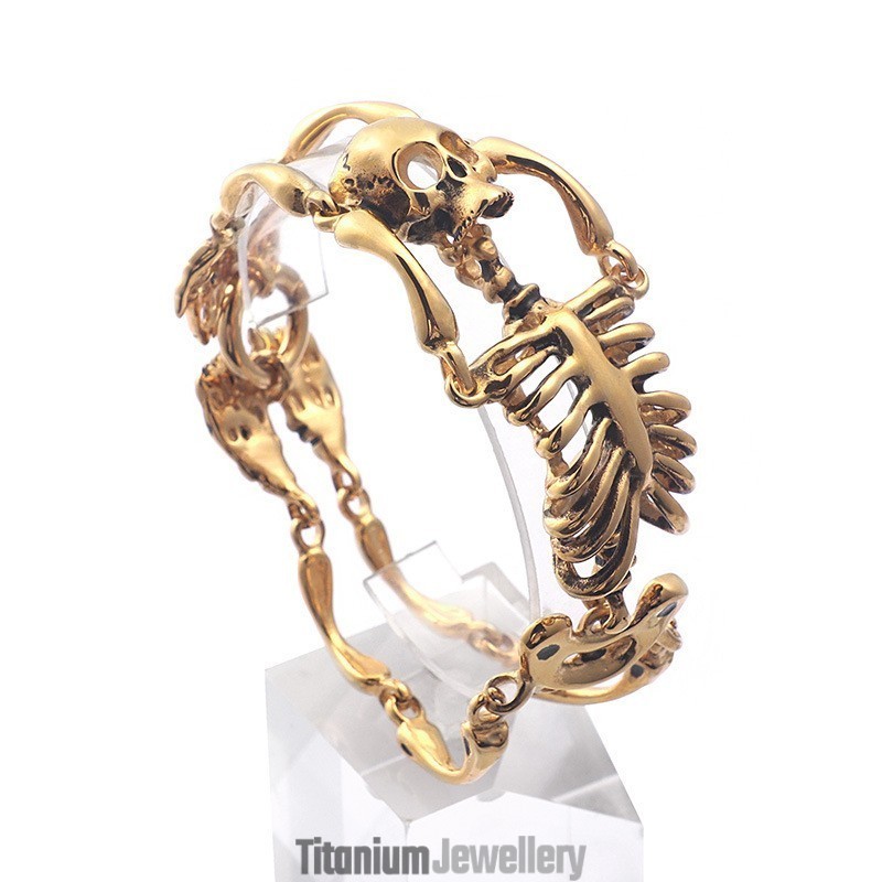 Vintage Exaggerated Skull And Bones Titanium Bracelet For Men Vintage Exaggerated Skull And Bones Titanium Bracelet For Men