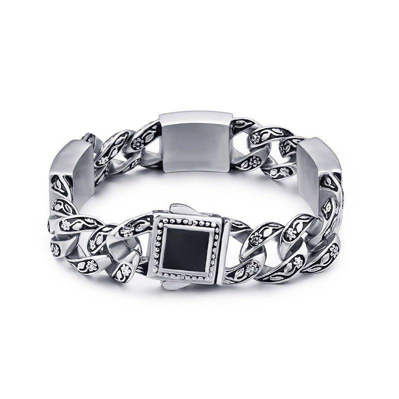 Vintage Fashion Hip-Hop Style Floral Pattern With Diamond Clasp Men's Titanium Bracelet