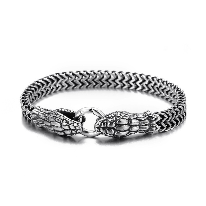 Vintage Cool Fashion Double-Headed Snake Titanium Bracelet For Men Vintage Cool Fashion Double-Headed Snake Titanium Bracelet For Men
